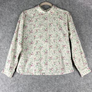 Vintage Lands End Top Women 10 Floral Pintuck Boho Cottage Grandma Hong Kong 80s